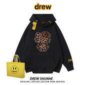 drew复古豹纹HelloKitty连帽卫衣美式 街头宽松男女情侣加绒外套潮