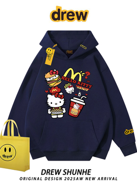 drew可爱汉堡HelloKitty纯棉连帽卫衣男女街头慵懒宽松情侣外套潮