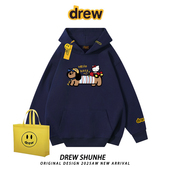 Drew美式 潮牌腊肠狗KT猫趣味卡通连帽卫衣男女休闲宽松情侣装 外套