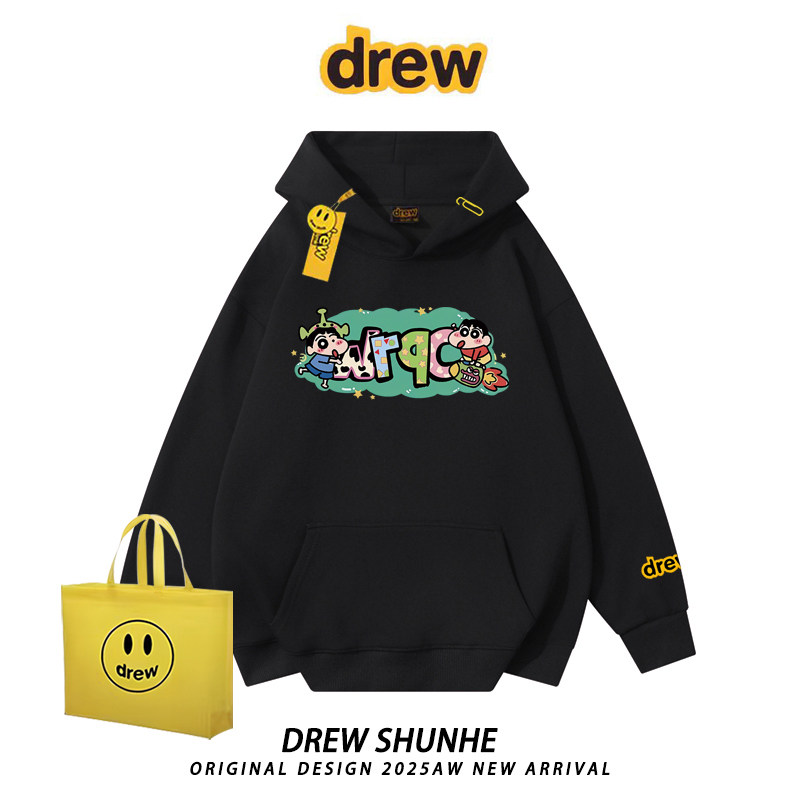 drew潮牌联名蜡笔小新连帽卫衣男女原宿风秋冬美式情侣加绒外套