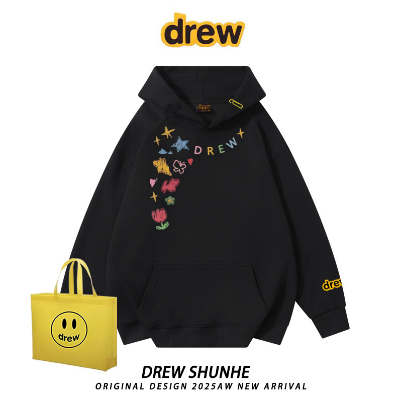 drew潮牌趣味爱心印花连帽卫衣