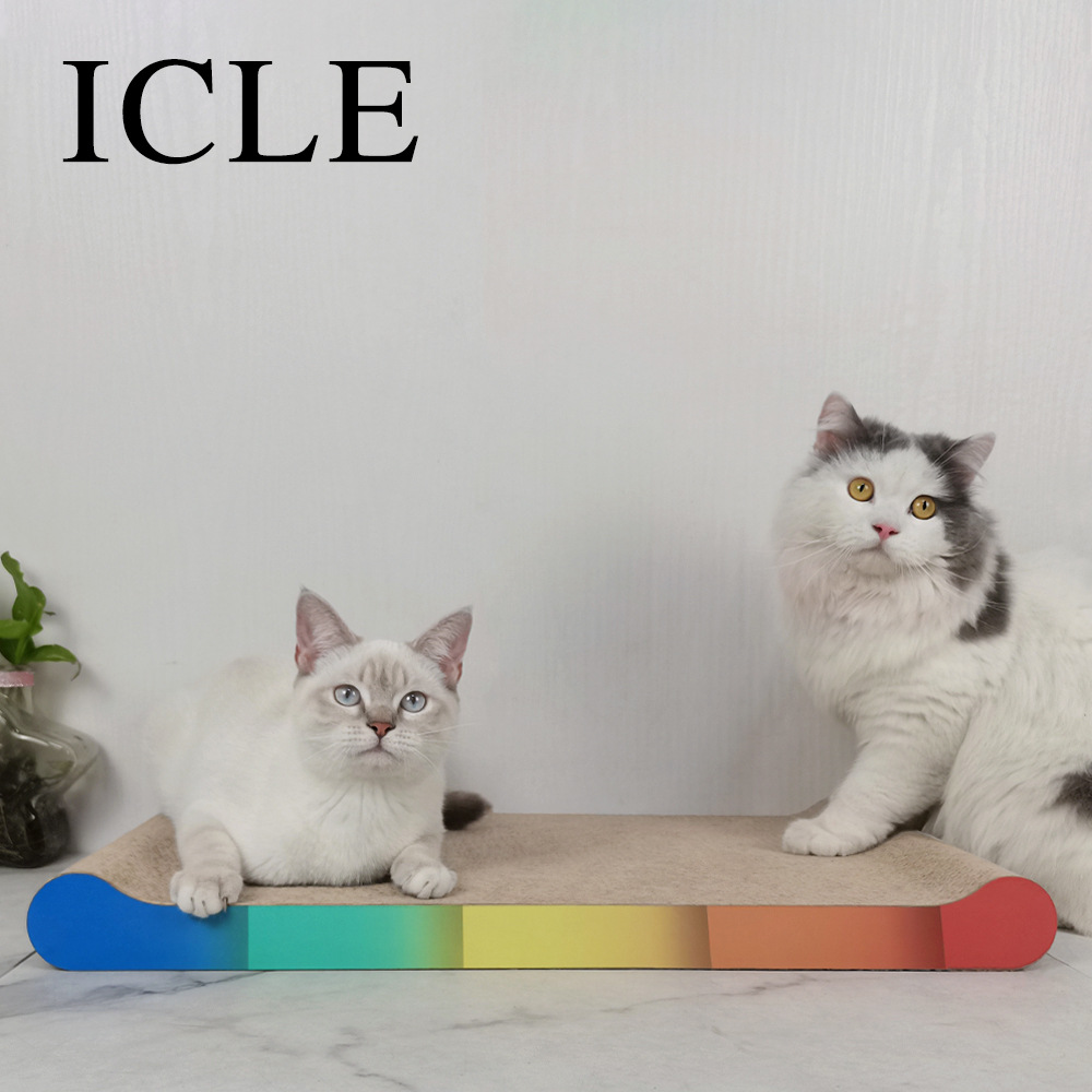 益蔻icle多巴胺彩虹一体骨头猫沙发大号猫抓板580浅木纹彩色耐用