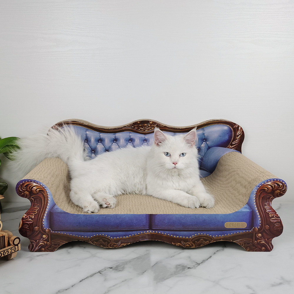益蔻icle一体复古猫抓板美人靠猫抓板特大肥猫瓦楞纸贵妃榻蓝色皮