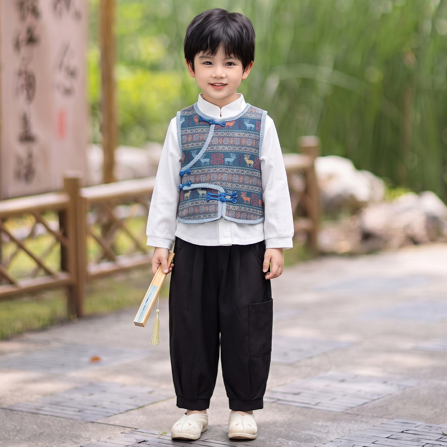 汉服男童新中式三件套儿童少数民族风春秋新款中秋节幼儿园演出服