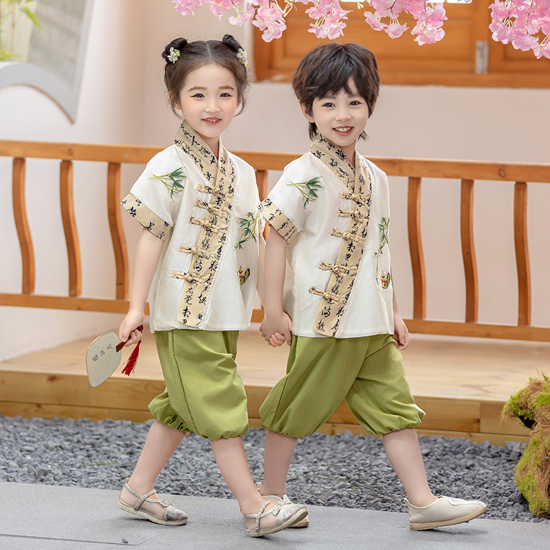 儿童幼儿园汉服男生古装中国风夏装女孩古风表演国庆节六一演出服