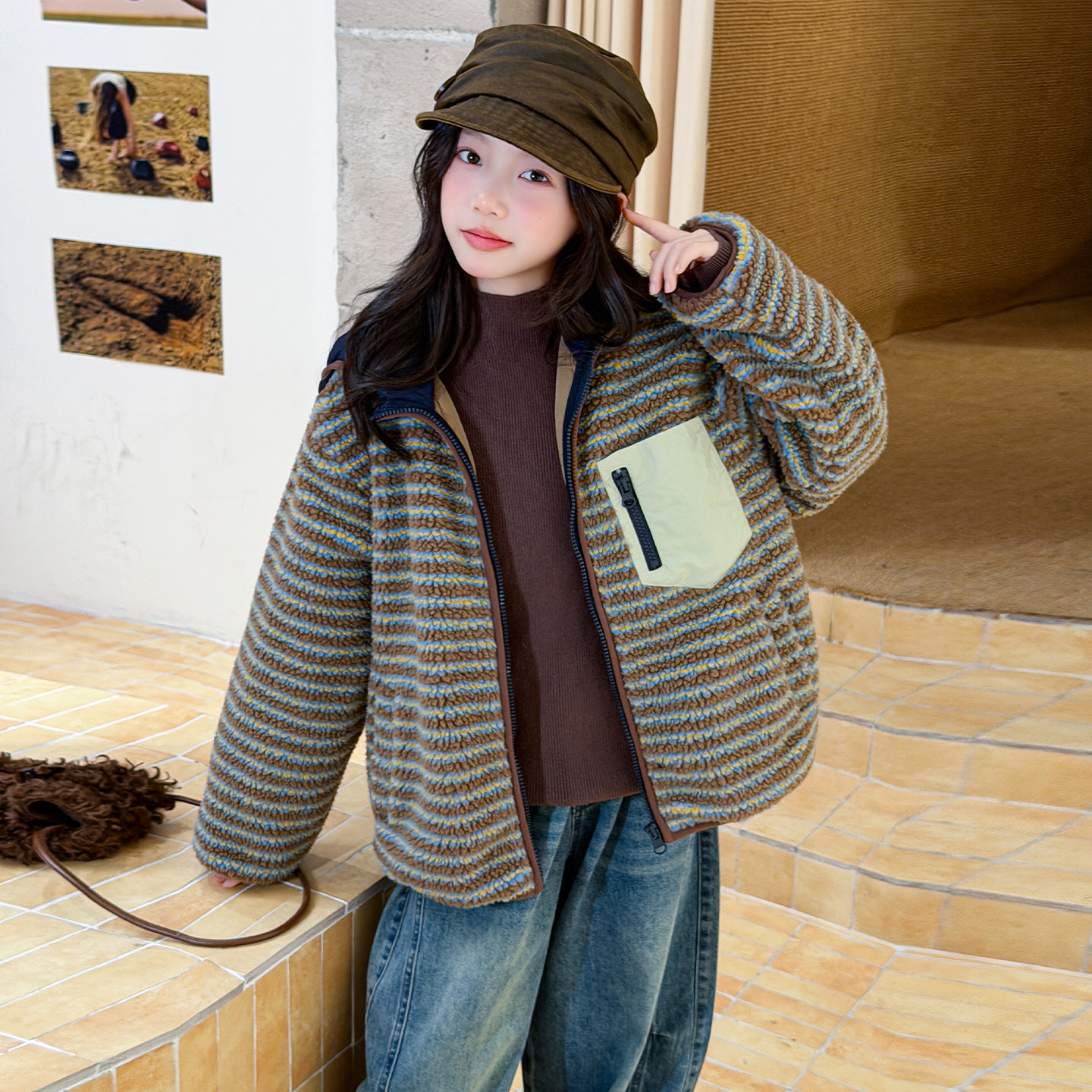 韩系女童毛毛衣外套秋冬季2026新款儿童羊羔绒加厚棉服女大童棉衣