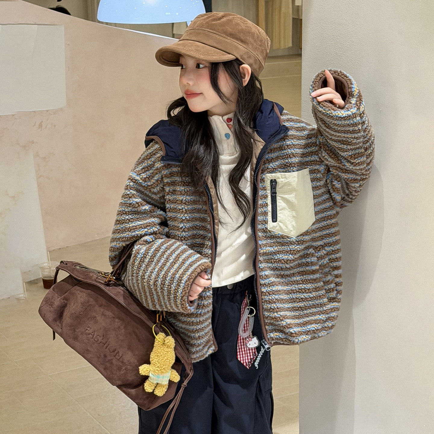 韩系女童毛毛衣外套秋冬季2026新款儿童羊羔绒加厚棉服女大童棉衣