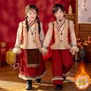 儿童秋冬加绒少数民族藏族风表演出服男女童幼儿园元 旦蒙古舞蹈服