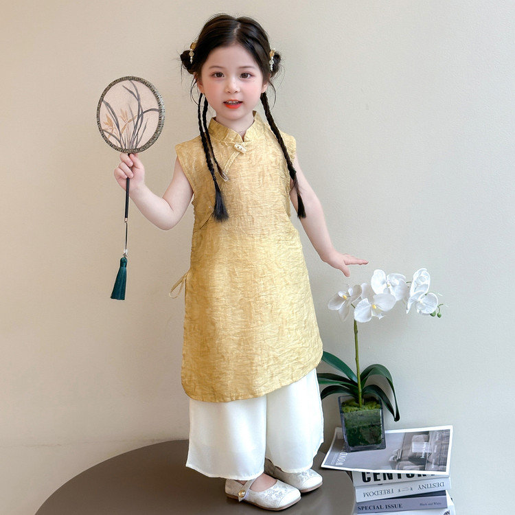女童旗袍夏季套装2025新款儿童国风连衣裙子夏款时髦新中式两件套