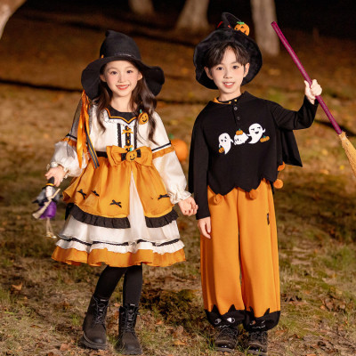 圣诞节儿童cosplay服装女童春秋洛丽塔南瓜公主裙男童蝙蝠衫套装