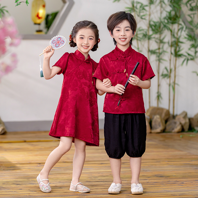 儿童汉服红色周岁礼服演出服