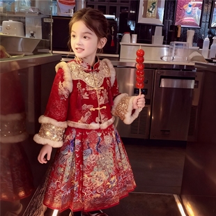 女孩国风新年装 女童汉服新中式 2025新款 冬装 拜年服 儿童马面裙套装