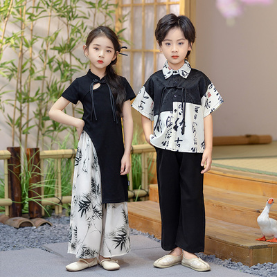 儿童演出服国风新中式套装男童汉服女童旗袍2025新款小学生表演服