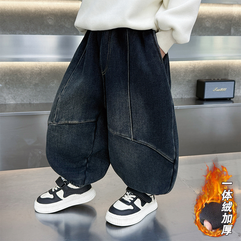 男童秋冬装加绒牛仔裤2025