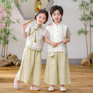 儿童汉服国风唐装秋季演出服2026新中式古风男女童诗歌朗诵表演服