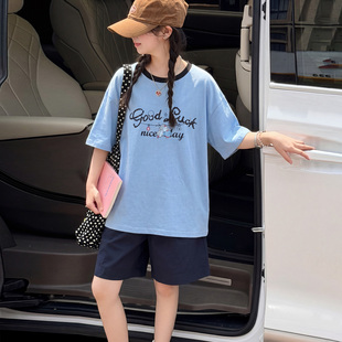 女童夏季韩版休闲短袖T恤短裤套装中大童洋气时髦儿童夏装t两件套