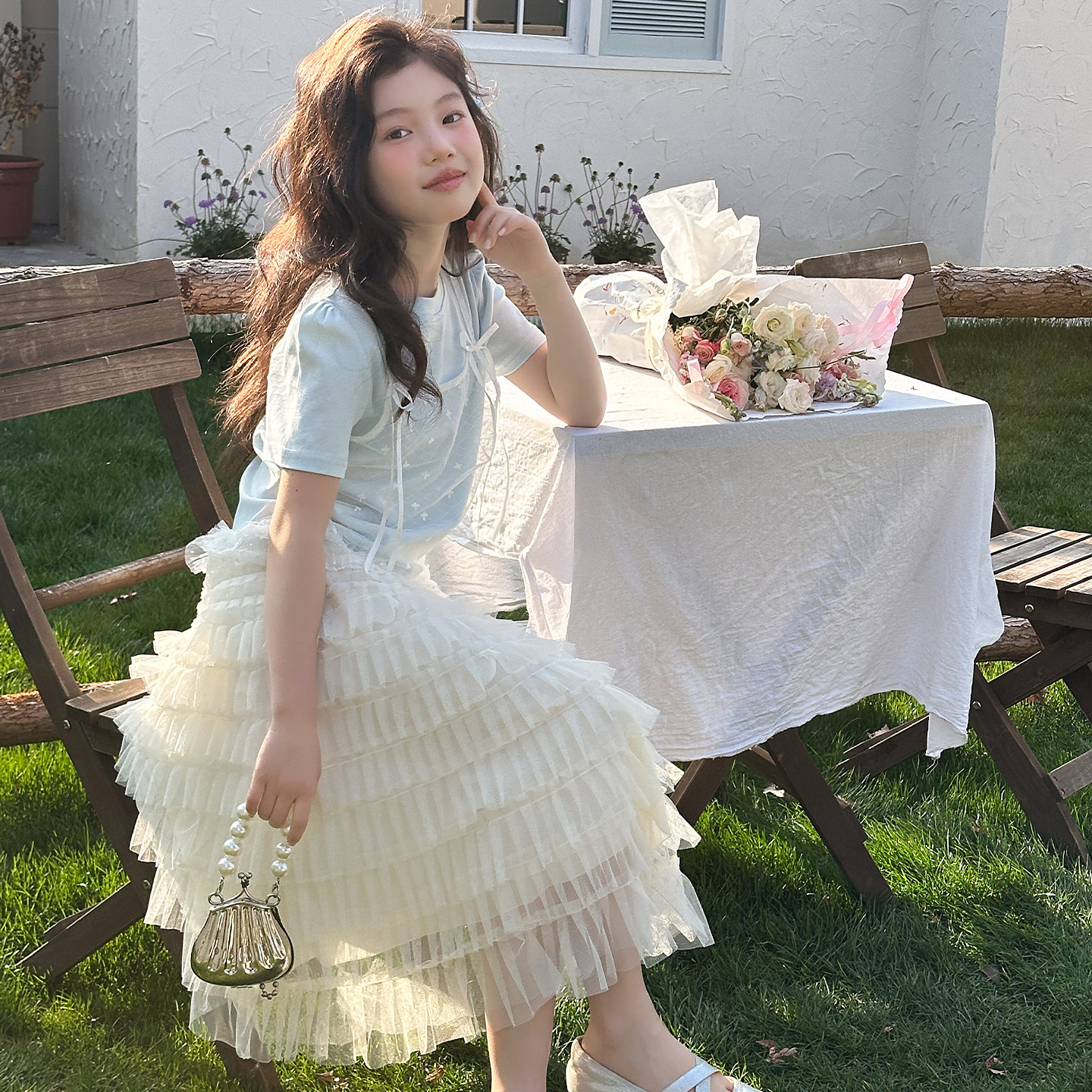 韩国女童夏装绝美纱裙套装2026新款女孩夏季韩系甜美公主风穿搭