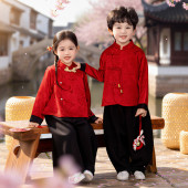 红色兄妹春季 儿童汉服男女童国风2026新款 古装 套装 表演出服 新中式