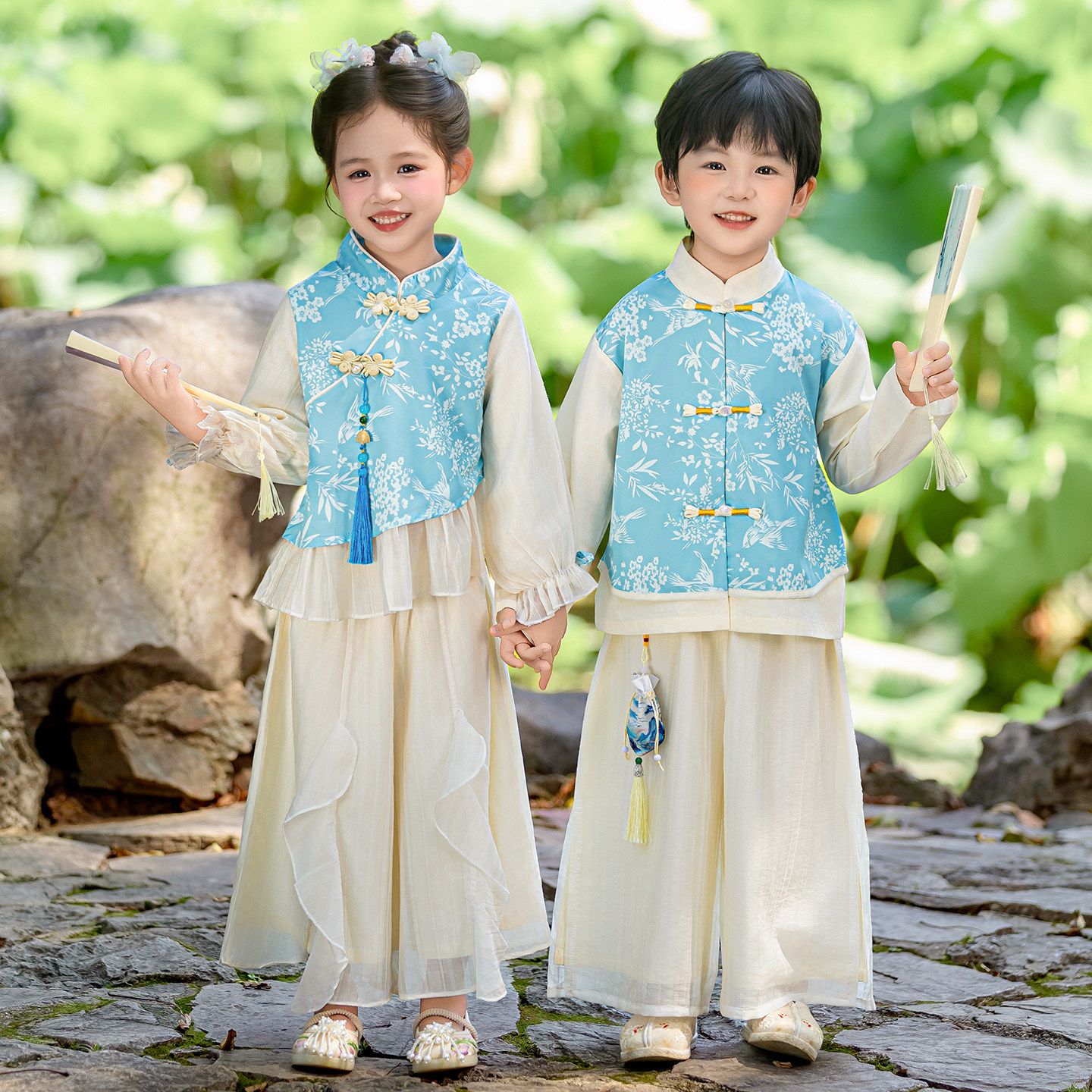 男女童中式古风日常汉服套装儿童国风唐装幼儿园中秋节古筝演出服