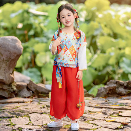 女童汉服套装2026新款秋季儿童国风新中式香包唐装洋气日常两件套