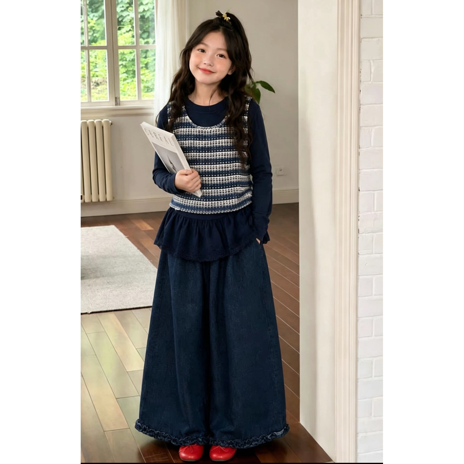 韩系女童甜美套装2026新款秋季洋气儿童马甲打底衫阔腿裤子三件套