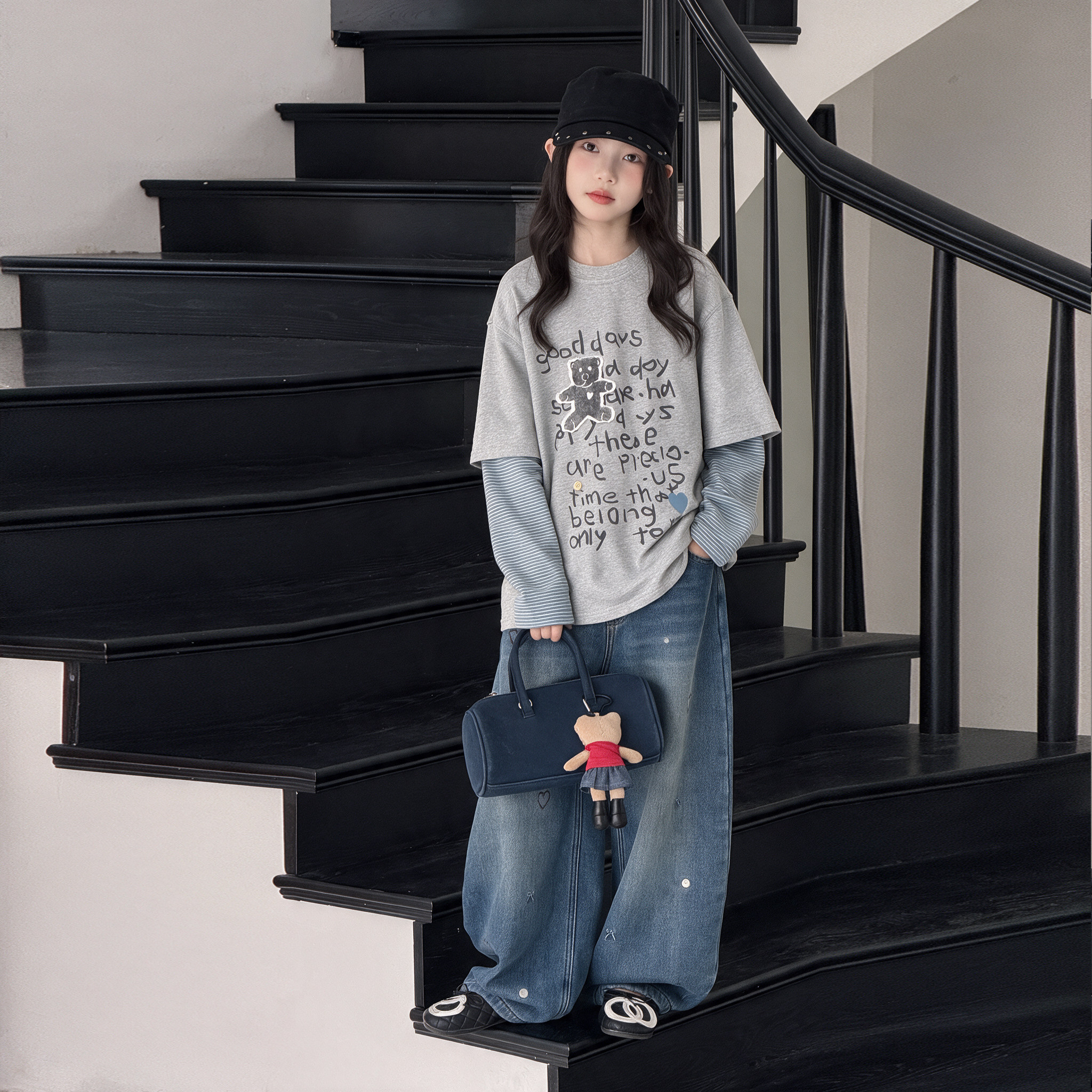 韩系女童加绒套装2026秋冬季新款儿童加厚假两件上衣一体绒牛仔裤