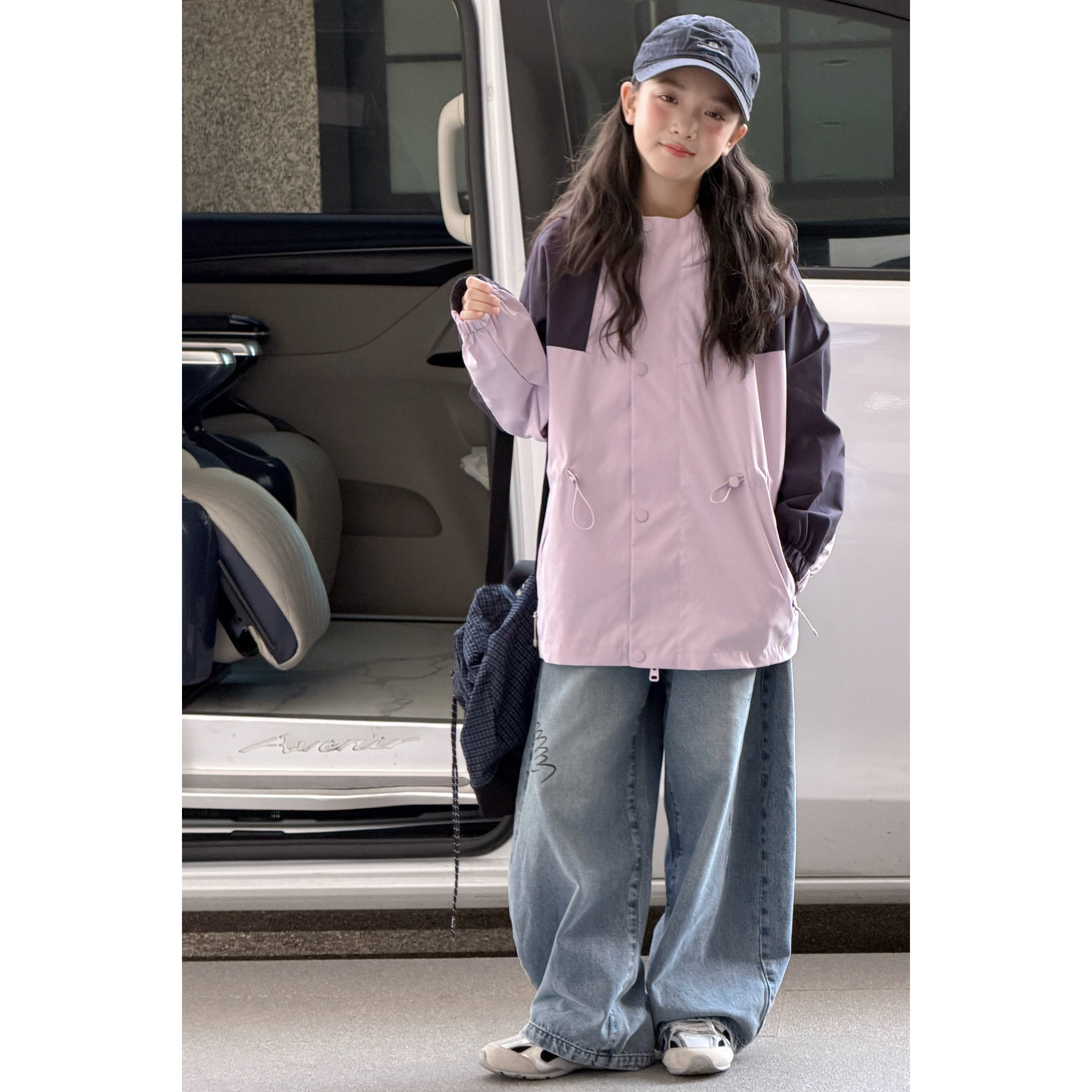 韩系女童收腰冲锋衣外套秋装2026新款初中生常规款风衣休闲外套