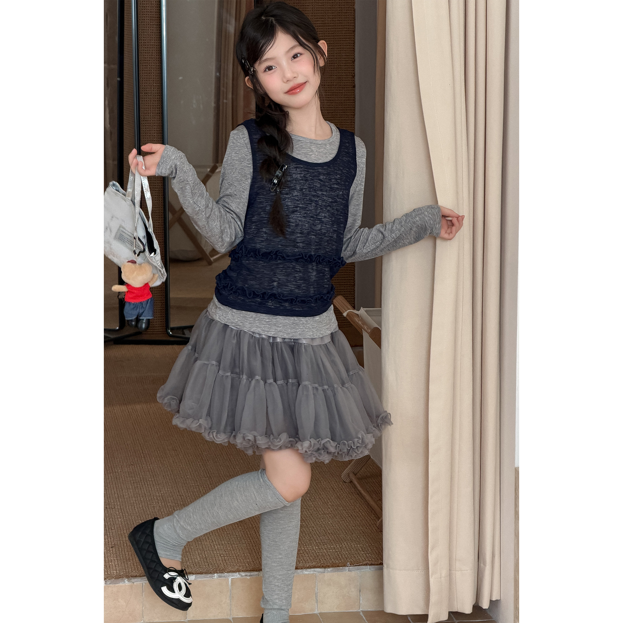 女童甜美套装2026秋季新款儿童秋装超好看上衣蓬蓬公主裙子两件套