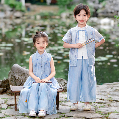 儿童汉服姐弟演出服亲子装男女童合唱国风新中式表演新年衣服唐装