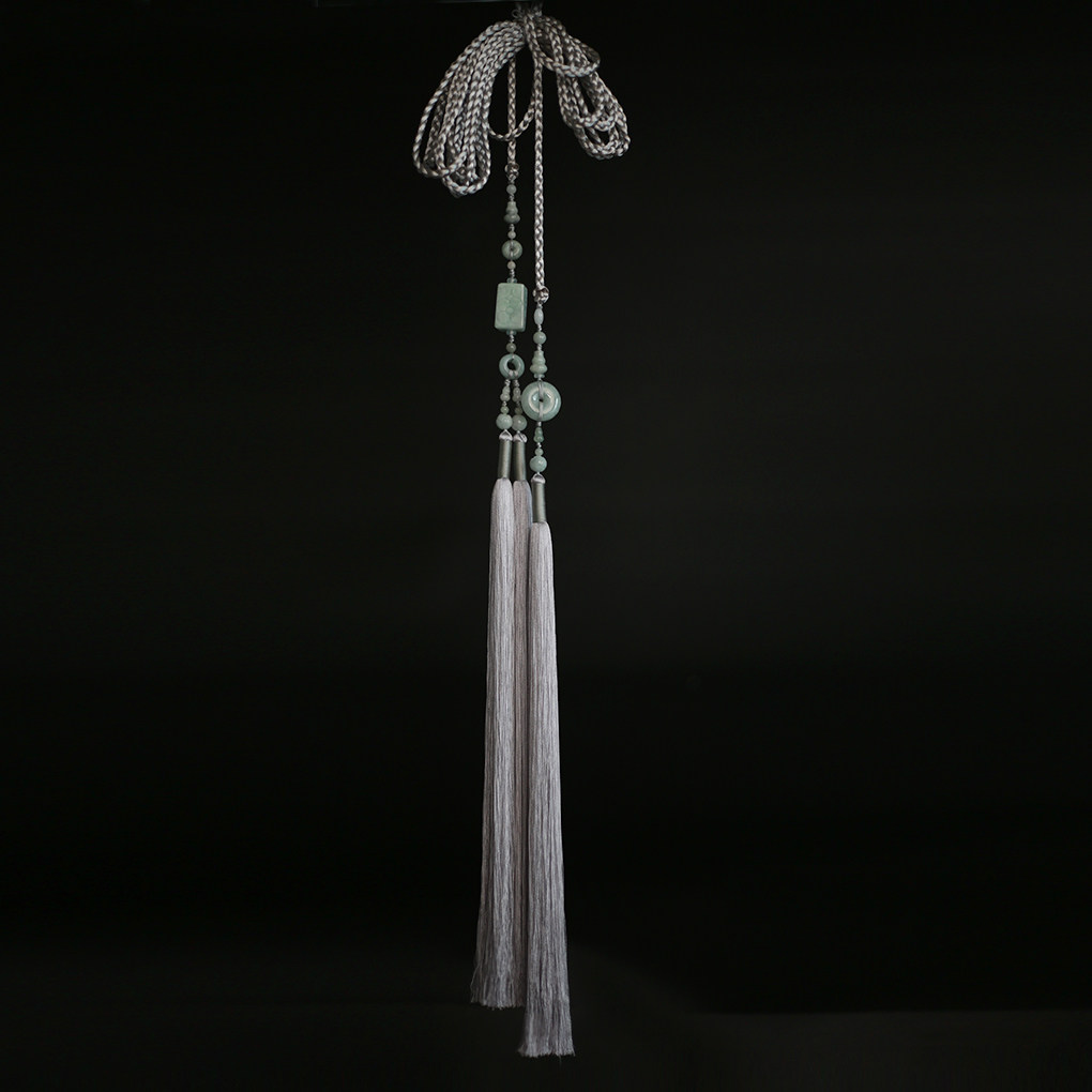 原创汉服圆领袍腰绳流苏翡翠腰佩