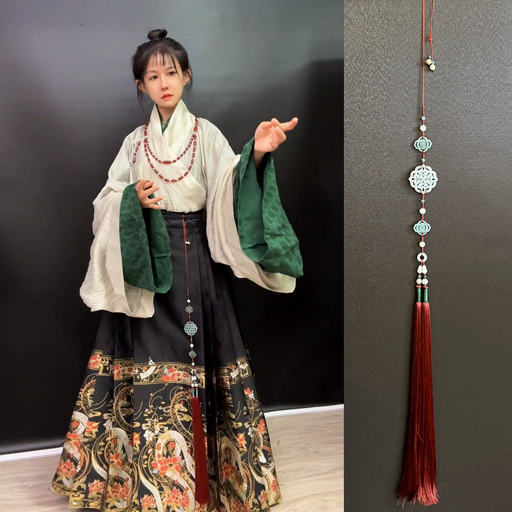 高档汉服禁步腰佩翡翠流苏宫绦穗