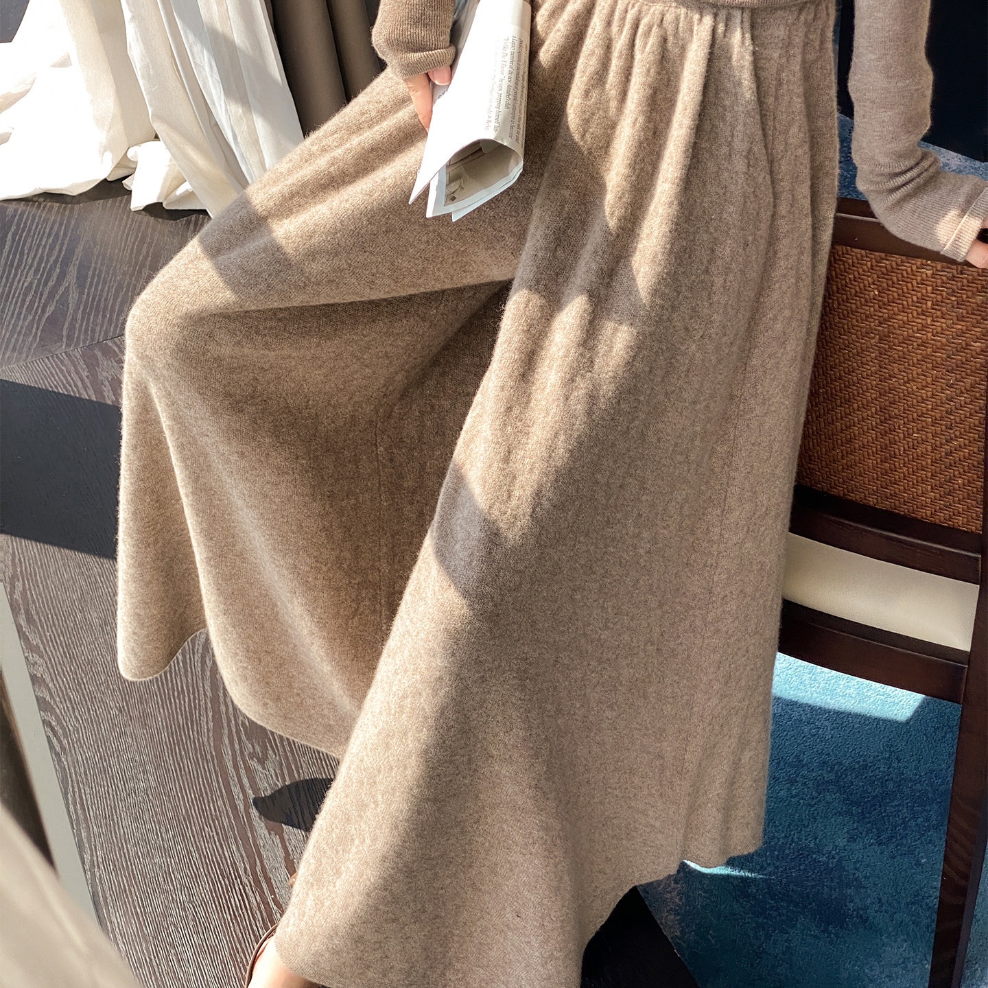 设计感100%纯羊毛裤子九分不规则针织裙裤女秋冬季新款时尚阔腿裤,女装/女士精品,裙裤,淘宝优惠券,粉丝福利购,淘宝优惠卷