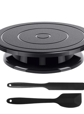 跨境黑色蛋糕转盘塑料裱花转台diy烘焙工具套装奶油刮刀抹刀现货