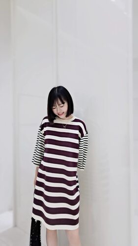 ED国货之光宽松条纹设计感棉质针织连衣裙夏季透气时尚气质裙子