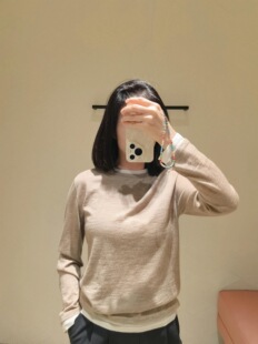 高货ES家精纺羊毛假两件圆领宽松长袖针织衫百搭显瘦设计感毛衣女