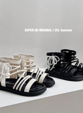 夏季新款儿童凉鞋公主风串珠高筒女童罗马鞋软底小女孩走秀公主鞋