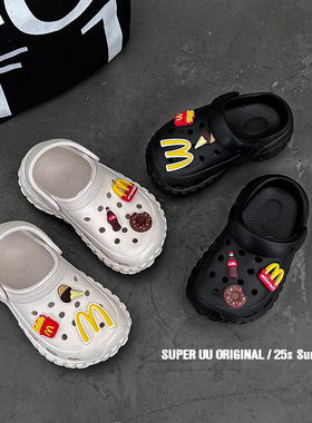 黑色儿童洞洞鞋夏季新款透气男童凉鞋防滑女童拖鞋软底女童沙滩鞋