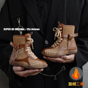 2025冬季新款女童马丁靴加绒复古骑士风儿童靴子小女孩中筒棉靴