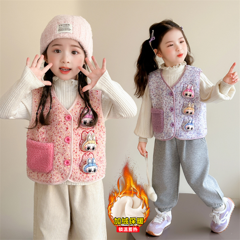 女童马甲2025冬装新款女孩女宝宝加绒加厚外穿洋气冬季儿童背心