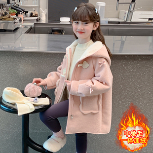 女童毛呢外套2025冬装新款加绒加厚中大童女孩冬季儿童呢子大衣冬