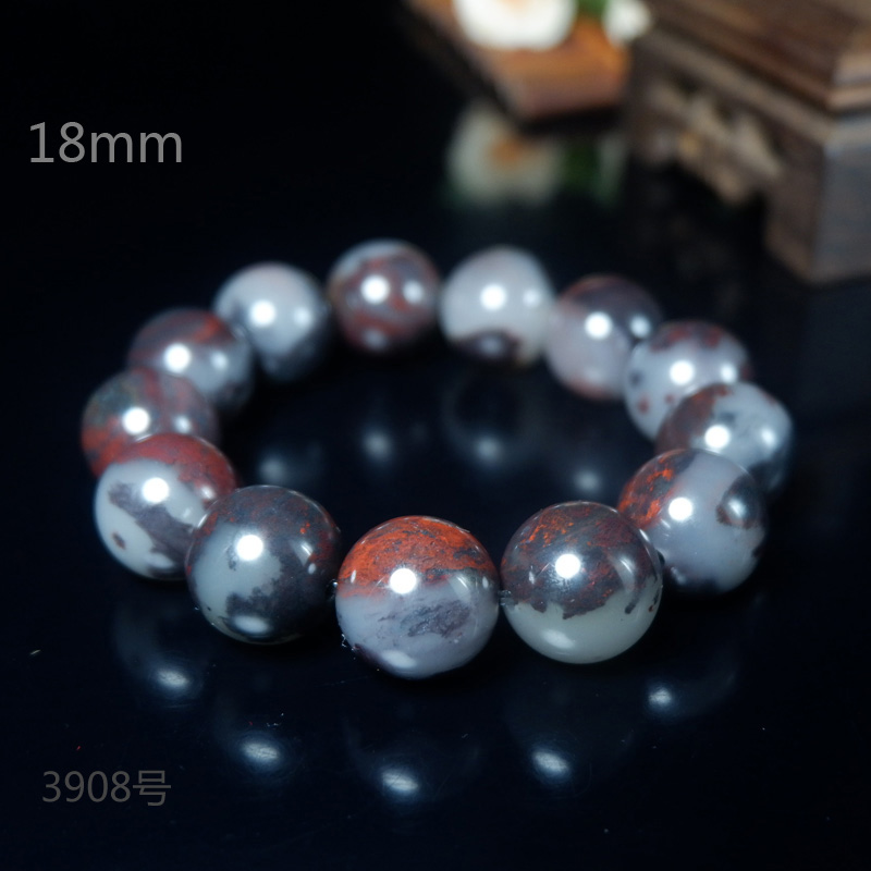 一图一物3908桂林鸡血玉红黑白18mm手链男士款父亲节礼物天然玉石