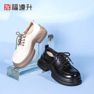 福连升小皮鞋乐福鞋女鞋2025春秋新款黑色复古英伦风轻便软底简约