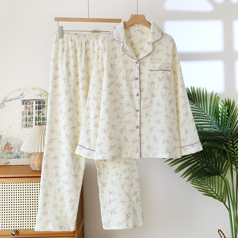 纯棉秋季开衫两件套家居服女图片