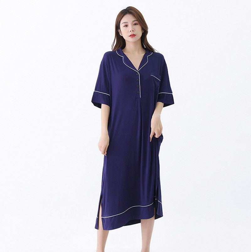 睡裙夏季女款2024新款时尚前开扣莫代尔棉可外穿休闲长款女士睡衣