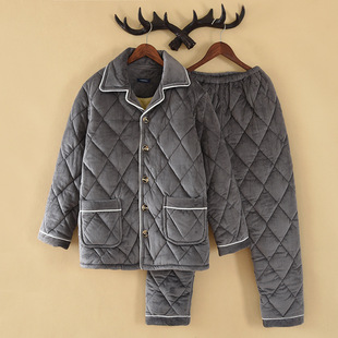 老年人睡衣男款冬季加厚保暖中年三层加棉加外穿爸爸珊瑚绒家居服