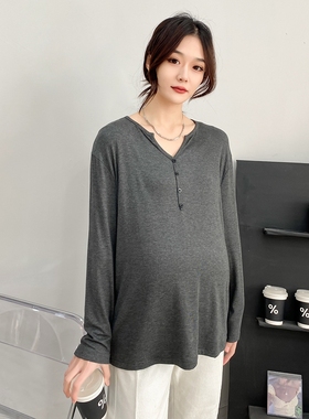 孕妇衣服秋装上衣大码春款黑色遮屁股长袖孕晚期白哺乳秋衣打底衫