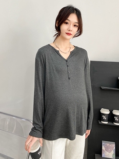 孕妇衣服秋装上衣大码春款黑色遮屁股长袖孕晚期白哺乳秋衣打底衫