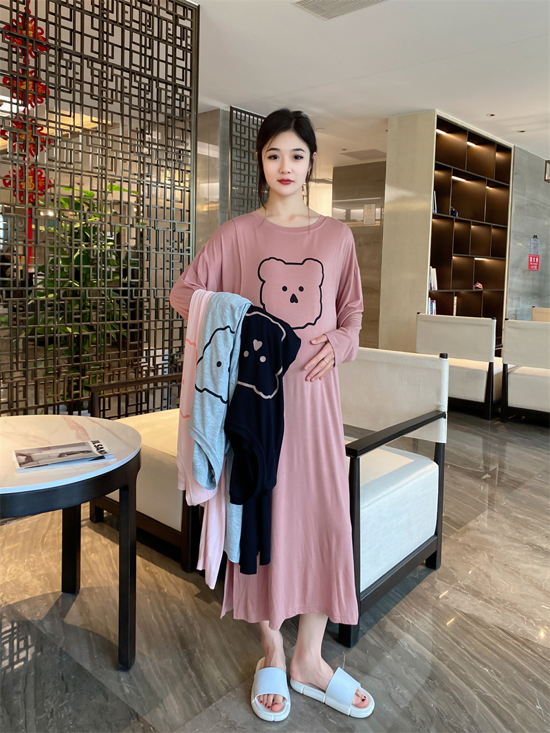 哺乳衣喂奶春秋睡裙月子服夏季薄款产妇长袖空调哺乳睡衣女款孕妇