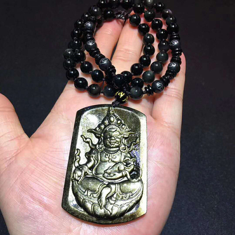 促销金曜石藏黄财神吊坠密宗时尚包邮百搭水晶男挂件女毛衣链短款