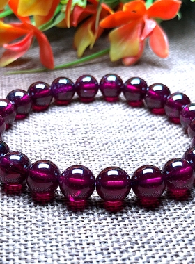 天然玫红石榴石手链女款饰品礼物